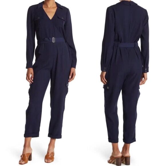 NWT Ted Baker Flan Belted Long Sleeve Utility Romper Jumpsuit Navy Blue, Size 4 - Picture 1 of 11